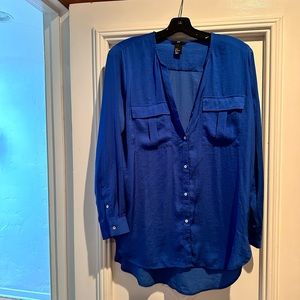 H&M oversized boyfriend satin blouse top blue blogger favorite fashion design